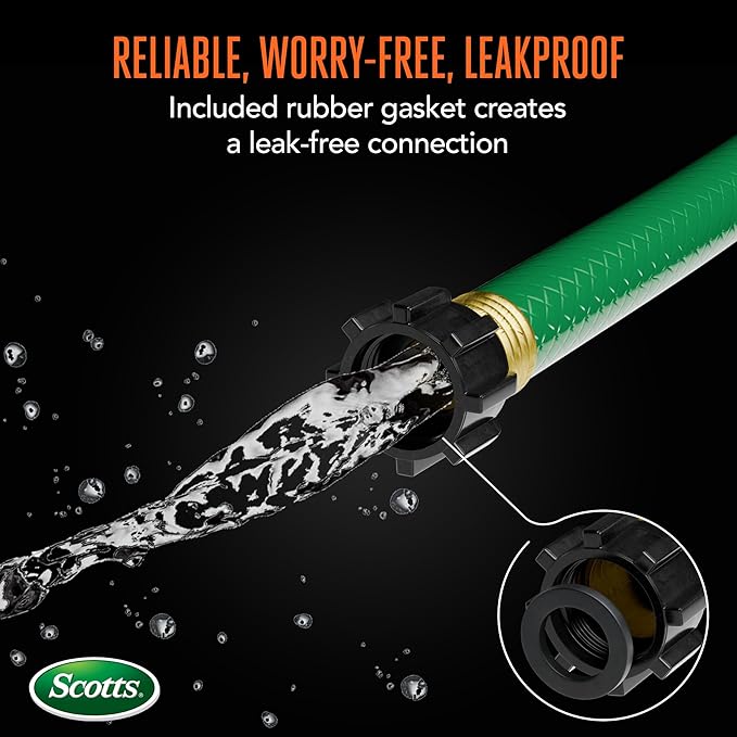 Scotts 50 ft. Light Duty Garden Hose – 5/8 in. Diameter, 3-Ply Construction, 200 PSI, High-Pressure, Easy-to-Coil Water Hose with Crush-Resistant Couplings, Easy to Connect for Lawn and Garden Use