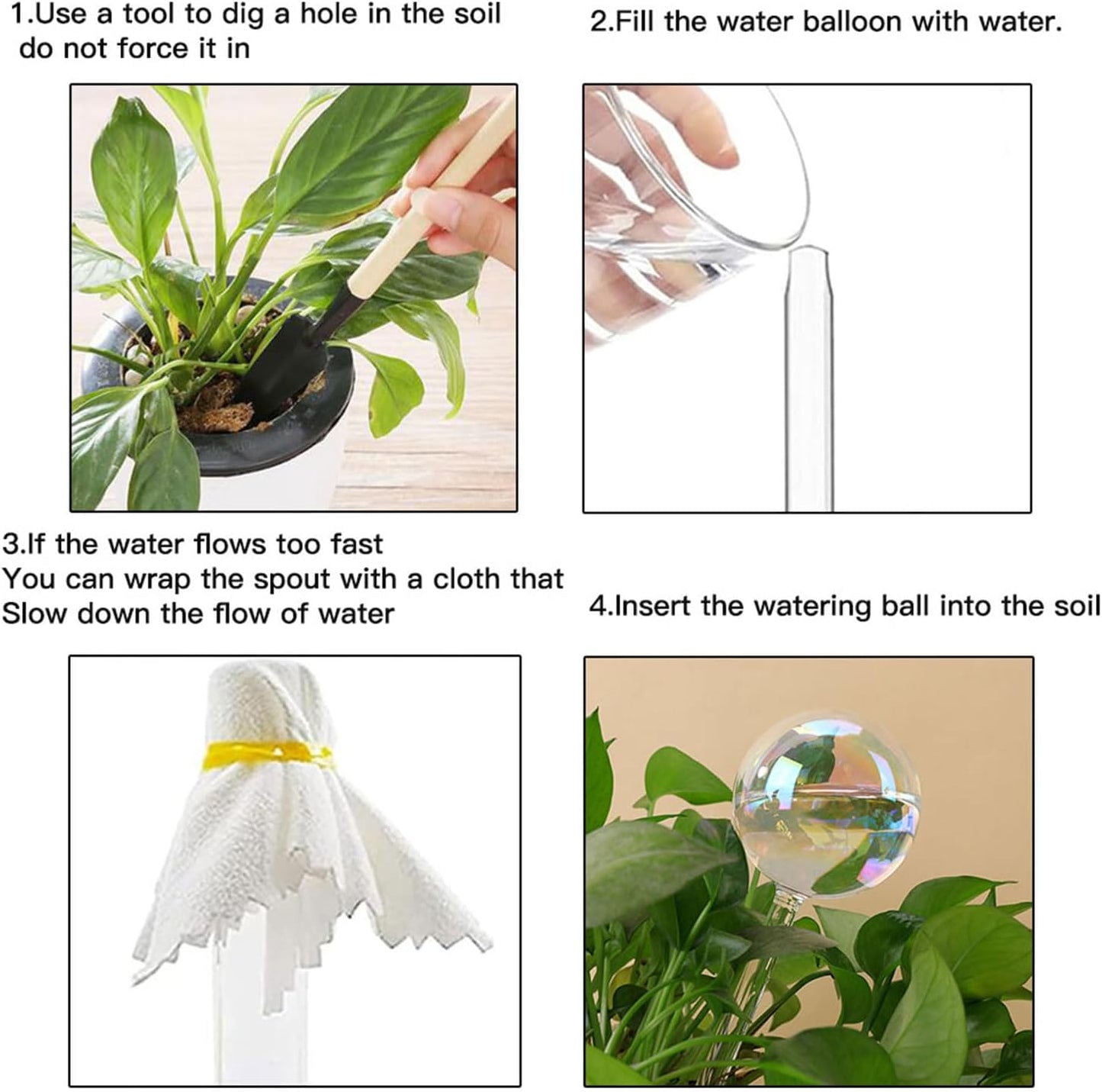 Glass Plant Watering Globes, Water Plants While Away Slow Self Watering Planter Insert Bulbs for Outdoor Indoor Plants, Vacation Plant Watering System Devices (Iridescent Medium 3-Pack)
