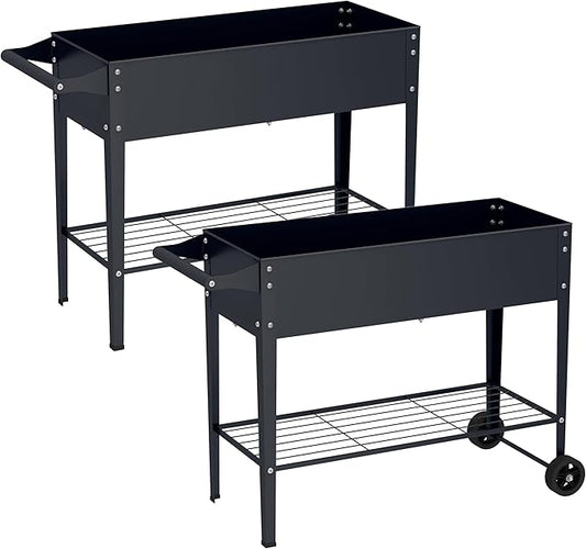Elevate 2Pcs 32" Tall Raised Garden Bed with Wheel,Planter Box for Backyard,Outdoor Garden, Patio, Balcony, 400lb Capacity,Grey