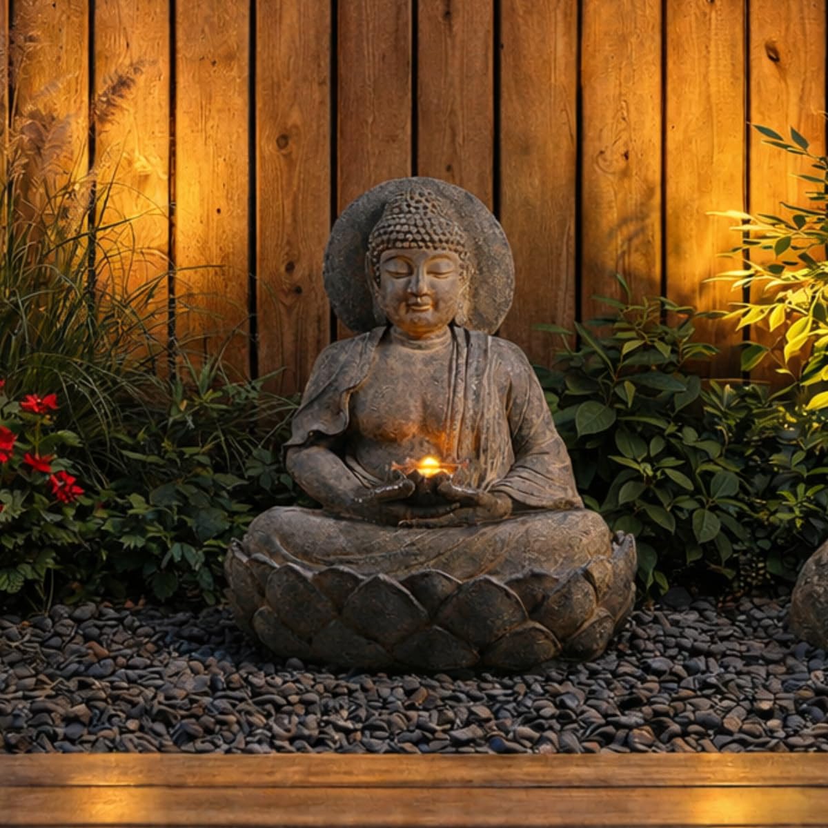 Buddha Zen Statue Water Fountain (Gray)