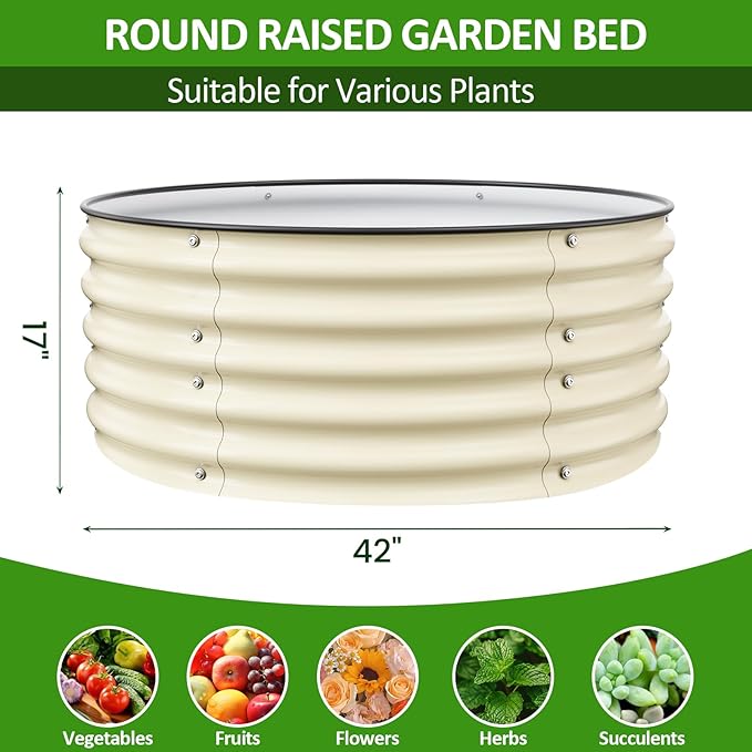 Gruper Galvanized Raised Garden Bed, 3.5ft x 17'' Tall Round Metal Planter Raised Garden Boxes Outdoor for Vegetable Fruits Flower Herb, Anti-Rust and Sturdy & Easy-Setup
