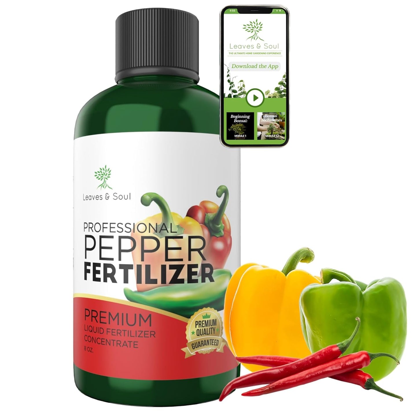 LEAVES AND SOUL Professional Liquid Pepper Fertilizer | 5-1-5 Concentrate, Liquid Plant Fertilizer for Garden, Healthy Produce, Good Harvest, Multi-Purpose Blend & Gardening Supplies | 8 oz