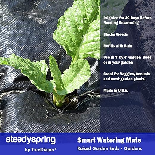 SteadySpring® Smart Watering Garden Mat for Raised Garden Beds 30-Day Irrigation Auto Refills with Rain for Gardens, Tomato Plants, Flowers (2-Pack)