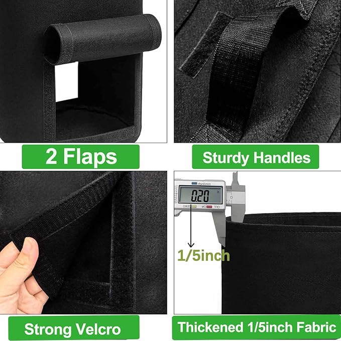 TCBWFY 20 Gallon Potato Grow Bags - 8 Pack Heavy Duty 14oz/yd With 2 Flaps, Sturdy Handles and Harvest Windows for Planting Vegetables, Carrots