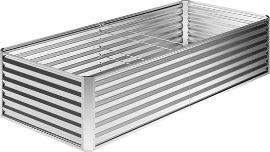 8x4x2FT Galvanized Raised Garden Bed,Planter Raised Beds-Metal Garden Box,Large Plant for Outdoor Planting, Vegetables Bed，Flower,herb-Silver