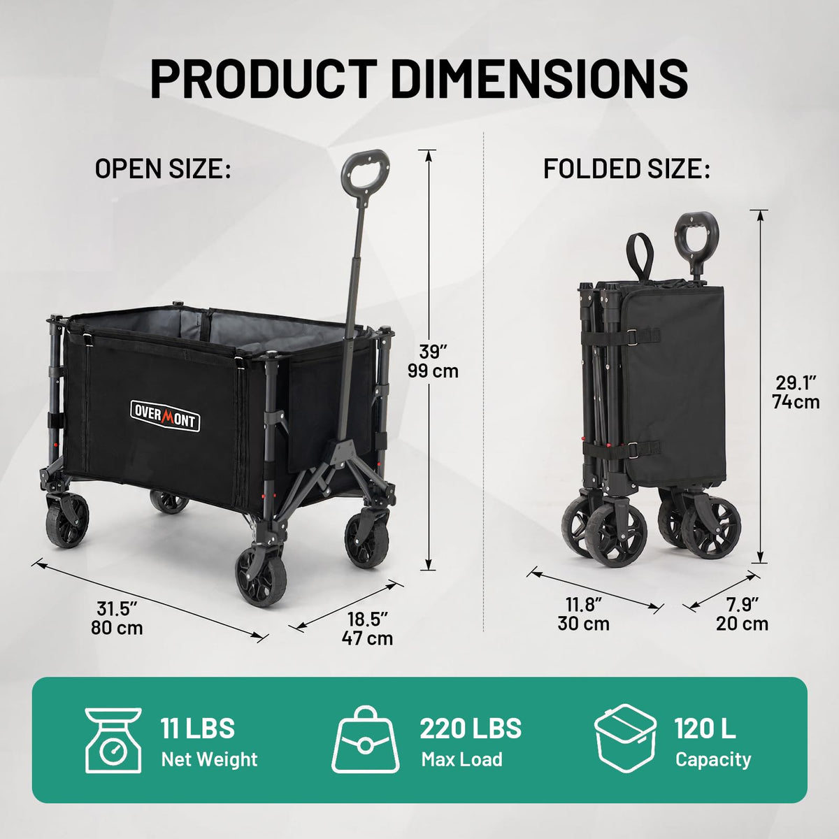 3 in 1 Wagon Cart Converts to Bench 120L Foldable Cart Side Open (Side-open Compact)