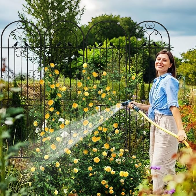 Metal Garden Trellis, 86.7" H x 19.7" W Black Coated Wire Lattice Panel, Sturdy Plant Support for Climbing Roses Vines Cucumbers Vegetables Outdoor Patio Yard (4 Packs)