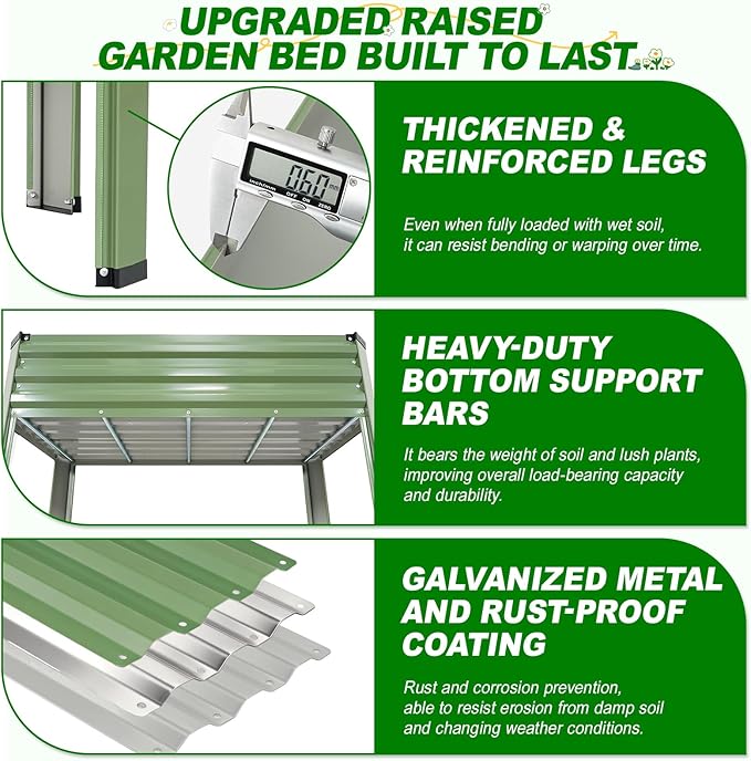 Galvanized Raised Garden Bed with Legs 2Pack, 48x24x32in Elevated Raised Garden Bed Outdoor with Drainage Holes, Planter Boxes for Gardening Vegetable Flower in Backyard, Patio, Balcony (OliveGreen)