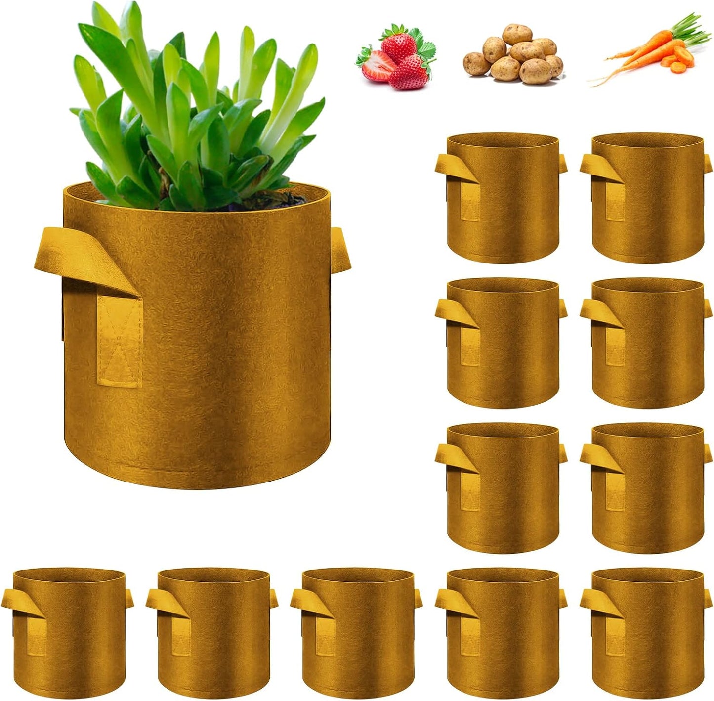 12-Pack 5 Gallon Plant Grow Bags, Thickened Nonwoven Fabric Pots with Handles, Vegetable Planter Bags Containers, Cloth Planters for Garden Vegetable/Flower/Plant/Fruits Outdoor (Brown)