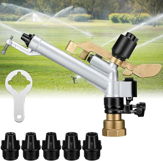 360° Adjustable Impact Sprinkler with Replacement Nozzle – Long-Range Water Irrigation Tool for Farms, Orchards, and Tea Gardens
