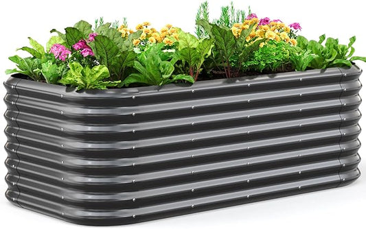 Quictent Galvanized Raised Garden Bed Kit, 6x3x2 ft Oval Metal Planter Box Tall for Vegetables Outdoor Backyard, Strengthened by Crossbar, Dark Gray