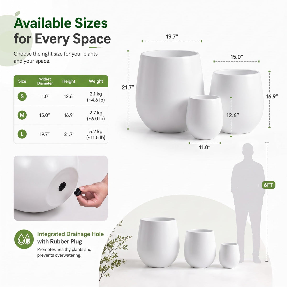 Premium Mt Wilson Tall Tapered Fiberstone Planter for Indoor Outdoor Use
