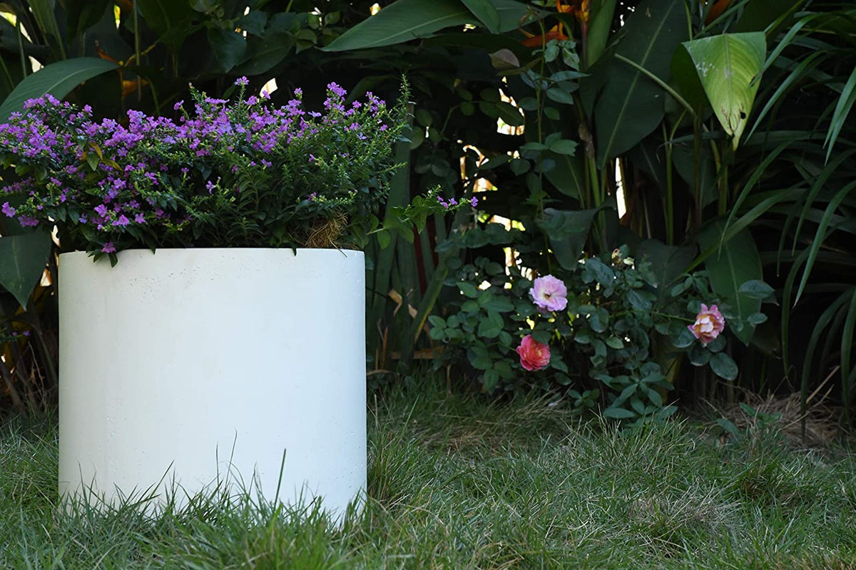 Small Round Cylinder White Concrete Planter 9.8" Tall (Pure White / 9.8" Dia)