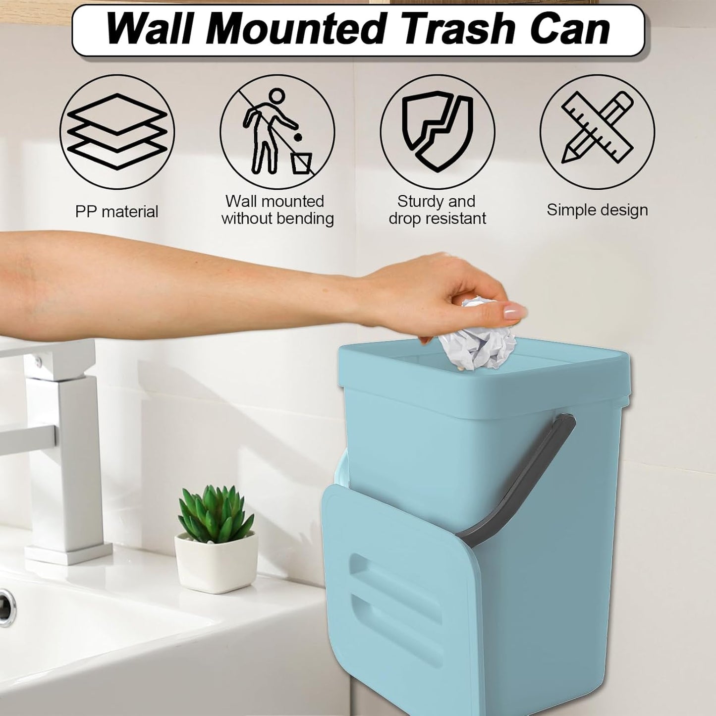 Compost Bin Kitchen, for use on Countertops or Under Sinks, Hanging Trash Can with Lid, for Cupboard/Bathroom/Bedroom/Office/Camping, Mountable Indoor Compost Bucket(Blue 0.8 Gallon/3L)