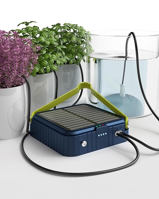 Solar Automatic Drip Irrigation System, Harness Sunshine or External Power for Indoor and Outdoor Use, Rain or Shine! Anti-Siphoning, Supports Up to 15 Potted Plants, User-Friendly Design. (Blue)
