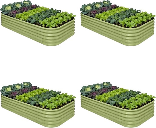 4-Pack Galvanized Raised Garden Bed 8x4x1.5 | 10x2x1.5 ft, 18" Tall Metal Planter Boxes Outdoor for Herb Vegetable, Modular Raised Flower Bed for Gardening with Zn-Al-Mg Coated - Moss Green