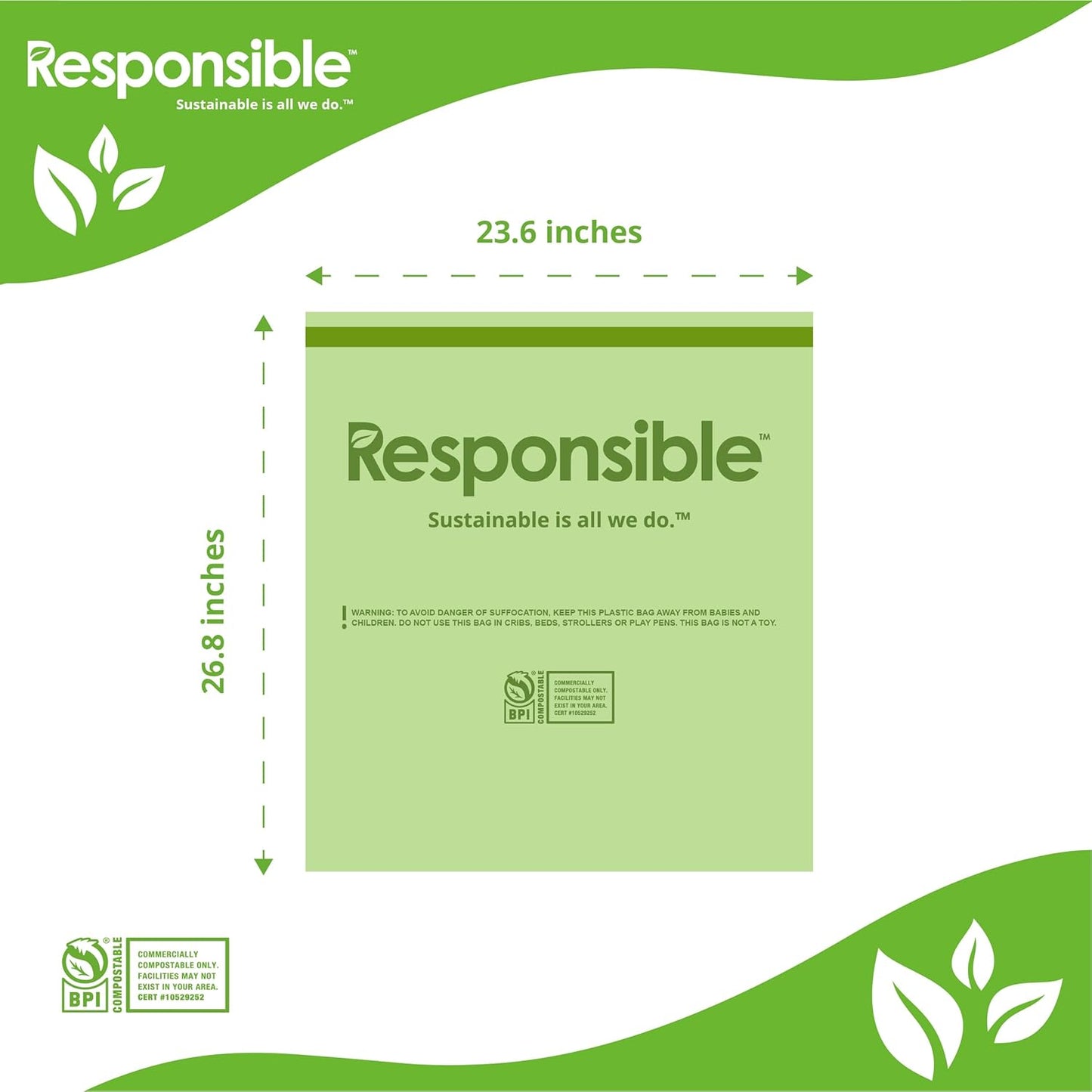 Kitchen Bin Liners, Certified Compostable, Heavy Duty Multipurpose Food Scrap Bags, Made from Compostable Materials (13 Gallon Drawstring, 13 Gallon (10 Count))