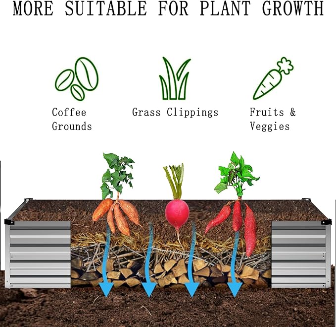 8×2×1FT(2PCS) Galvanized Raised Garden Bed Kit, Metal Planter Boxes，Large Outdoor Planters Garden for Planting Vegetables,Flowers,Herbs -Silver