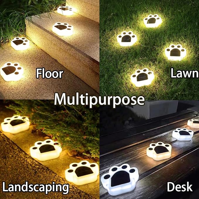 4 Pack Cute Solar Paw Print Light, Waterproof Outdoor Gardent Lights, Led Animal Yard Lights for Garden, Patio, Flowerbed, Lawn Decor (White)