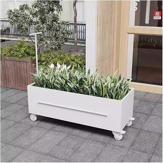 Etlegor Raised Garden Bed Outdoor with Wheels, Metal Planter Box Used Outside Coffee and Milk Tea Shops Enhance The Store Image(White,120x40x40cm)
