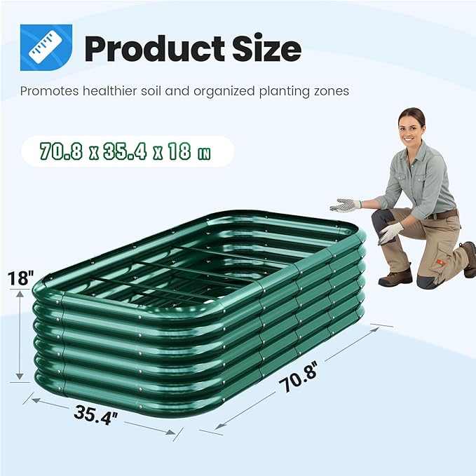 Quictent Galvanized Raised Garden Bed Kit, 6x3x1.5 ft Oval Metal Planter Box Tall for Vegetables Outdoor Backyard, Strengthened by Crossbar, Dark Green