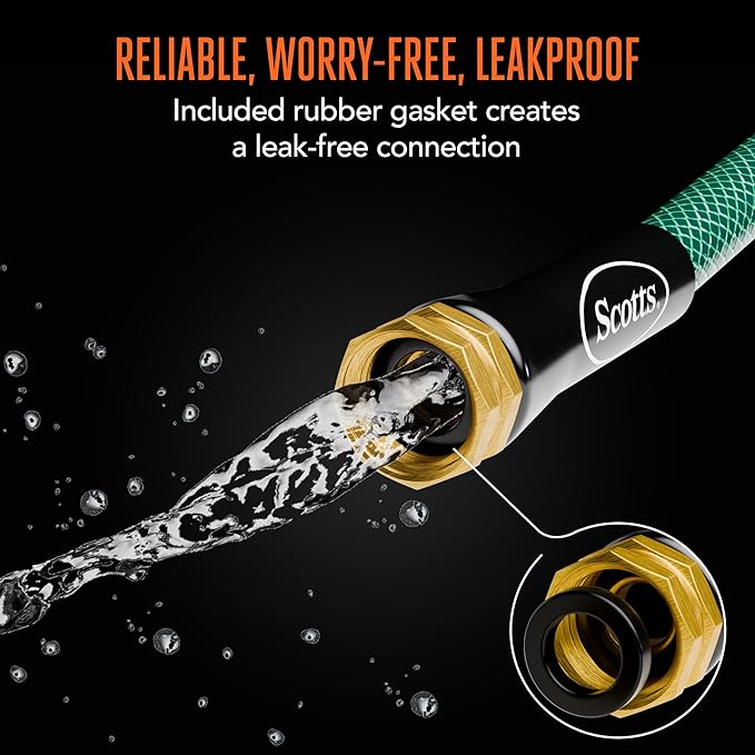 Scotts 75 ft. Garden Hose – 5/8 in. Diameter, 4-Ply Construction, 300 PSI, High-Pressure, Easy-to-Coil Water Hose with Crush-Resistant Couplings, Easy to Connect for Lawn and Garden Use