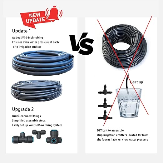 Drip Irrigation System with Water Timer Plug-in Quick Connection Drip Irrigation Kit 5/16“ID and 1/4 Inch Pipe Auto Watering System for Garden Spray, for Greenhouse, Garden, Lawn, Potted Plants