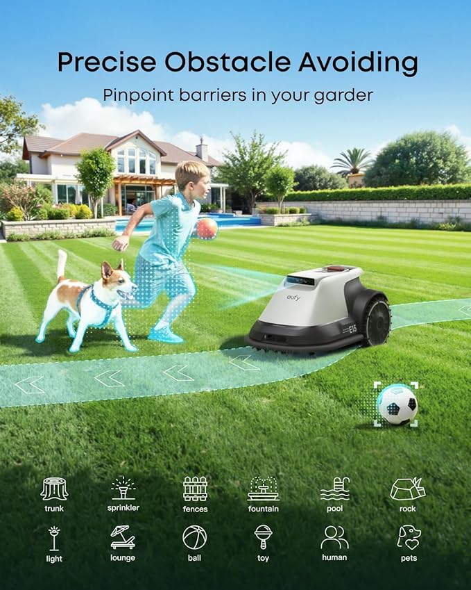 eufy E15 Robot Lawn Mower,Max 0.2 Acres,Wireless Robot Mower with Auto Mapping,Vision Navigation,Multi-Zone Management + Official Accessories, Blade Disc *1