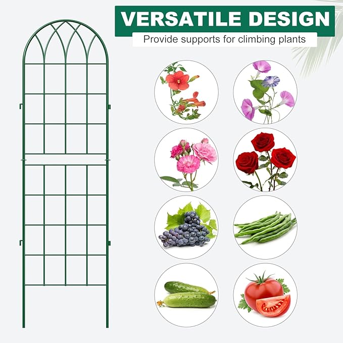 4 Pack Metal Garden Trellis for Climbing Plants, 71 Inch Green Metal Garden Trellis for Vines Plant Rose Vegetable Support,Large Decorative Outdoor Trellis