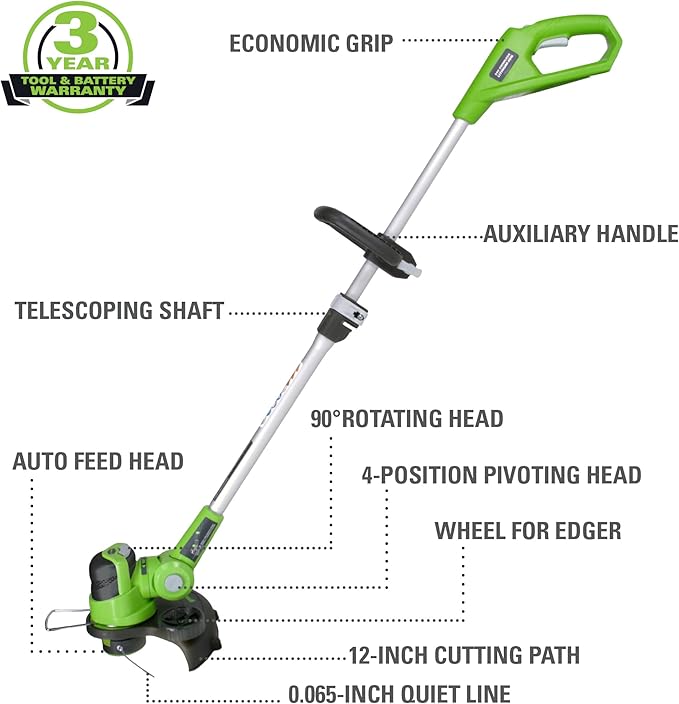 Greenworks STBL24B210 String Trimmer, 12" Blower (2.0Ah) Gen 2, Green