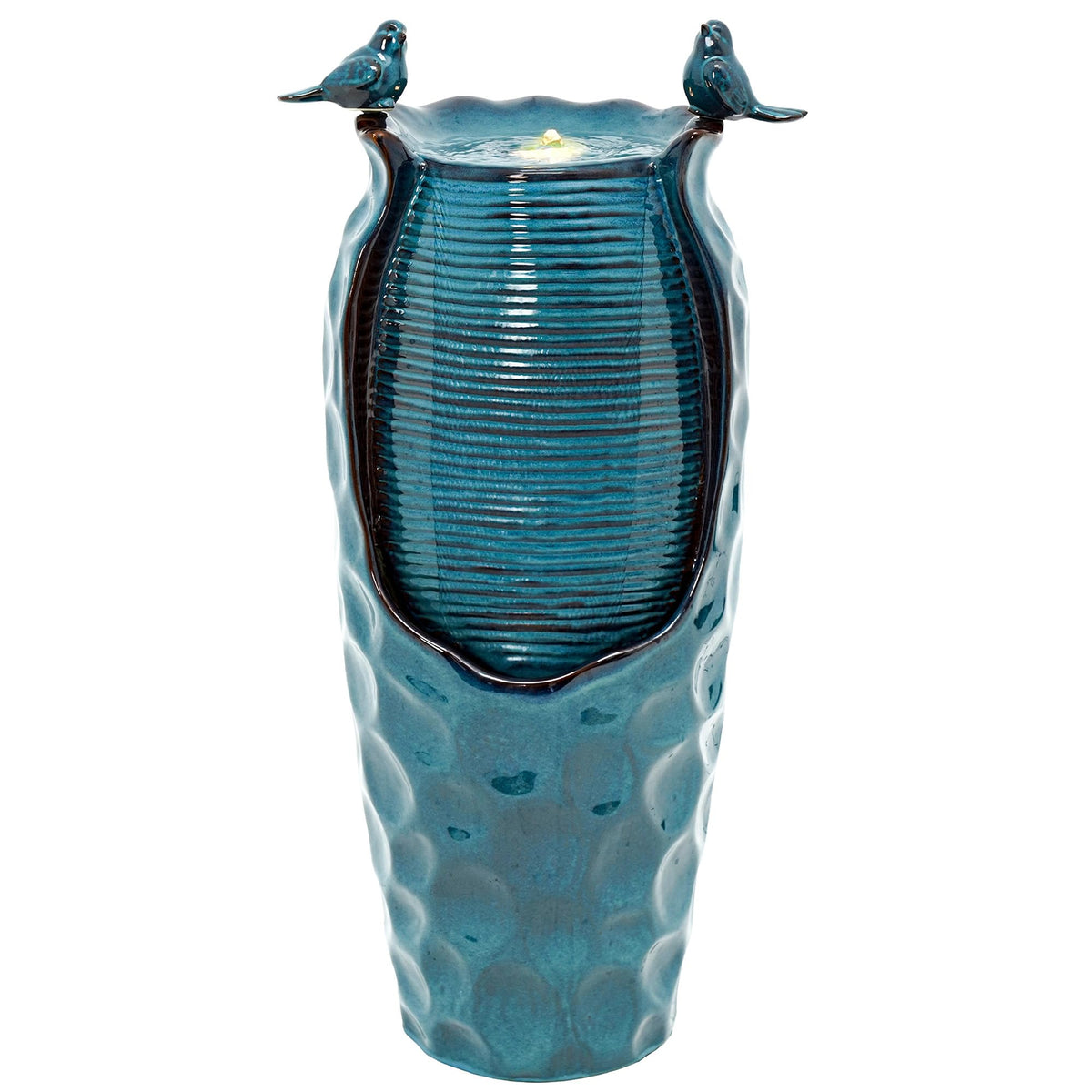 Autodaya 33" Vase Ceramic Outdoor Water Fountain with Lights and Birds (33"h-birds Jar Turquoise Glaze)
