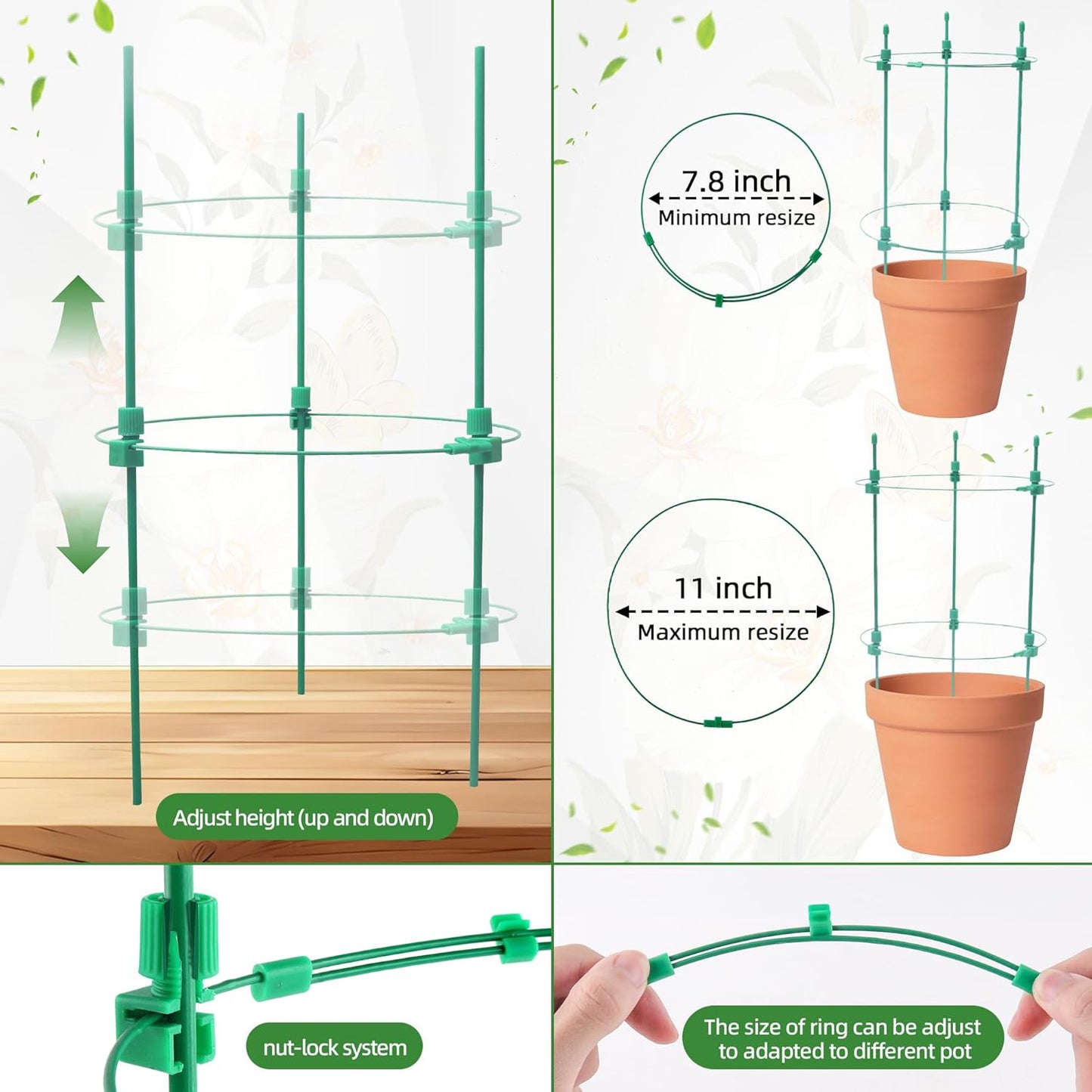 4 Pack Adjustable Tomato Cages, 36 Inch Plant Support Garden Trellis for Tomatoes, Cucumbers, Vegetables, Flowers, Roses & Climbing Vines – 4 Adjustable Rings for Sturdy Growth