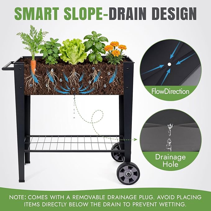 INNO STAGE 31.5" Tall Raised Garden Bed with Legs & Wheels- Elevated Planter Box with Shelf, Anti-Rust Metal Galvanized Steel Garden Bed for Herb, Vegetable, Gradening, Patio, Balcony, Backyard