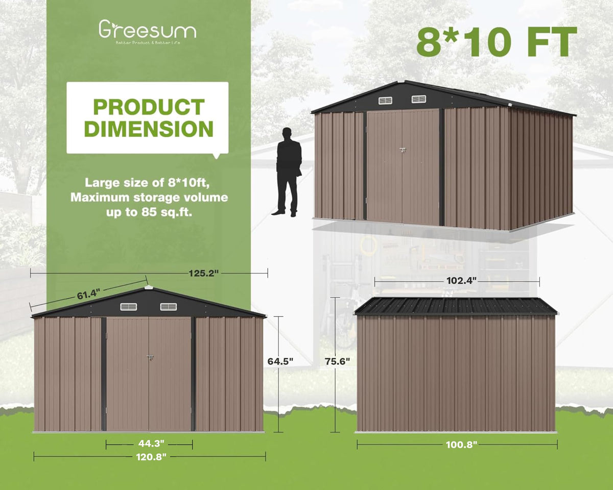 10x8FT Outdoor Storage Shed Brown (10x8 / Brown)
