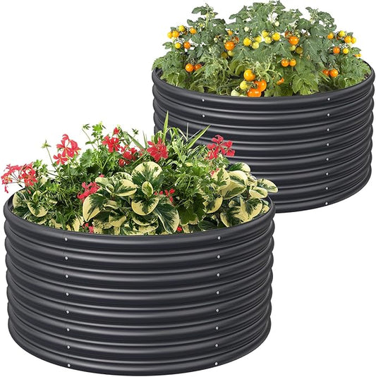 FRIZIONE 2-Pack 3FT(D) x2FT(H) Round Raised Garden Bed Outdoor, Raised Garden Beds for Flower, Raised Planter Box Outdoor for Herb, Vegetable-Gray