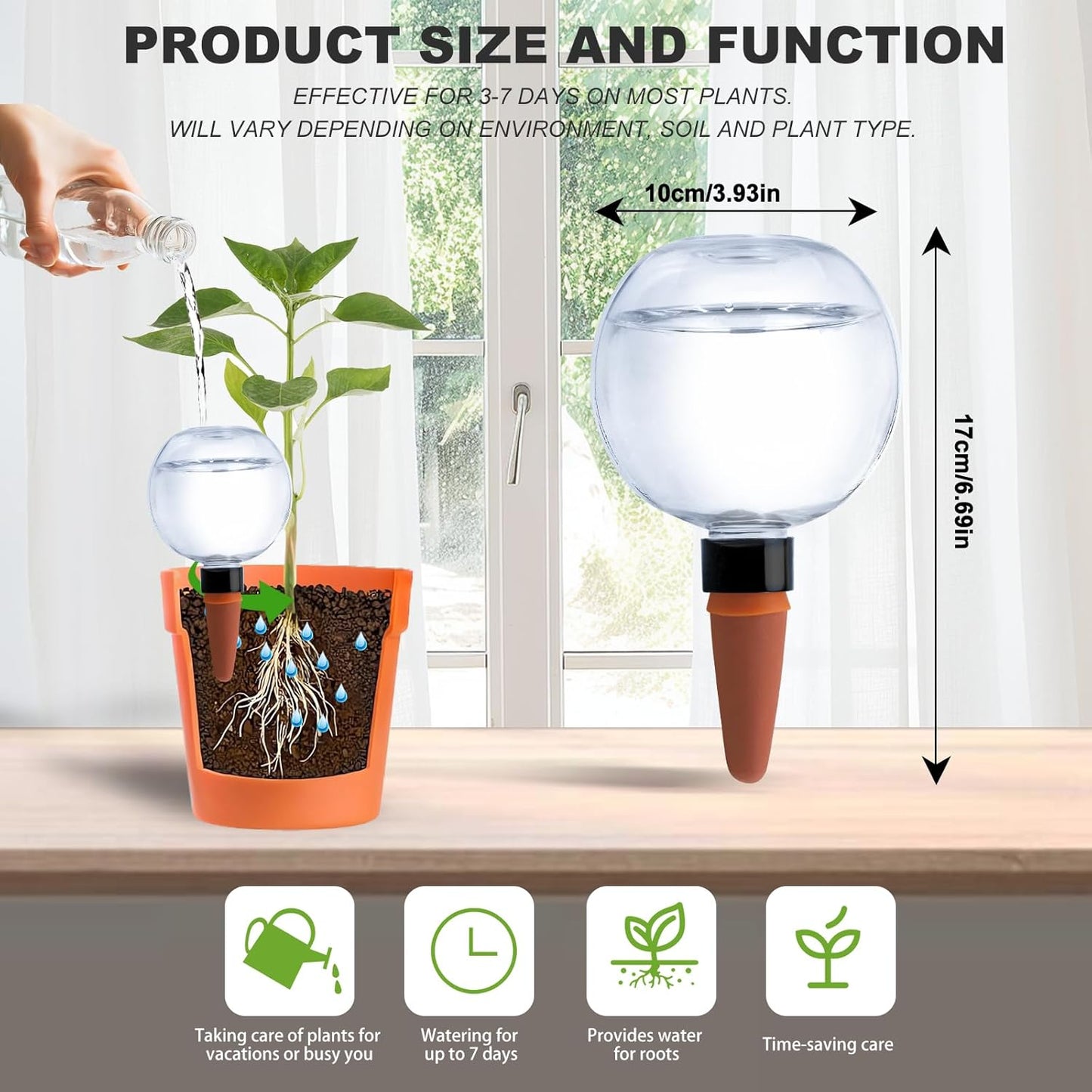 4 Pack Plant Watering Globes 17oz Self Watering Planter Insert Indoor/Outdoor Plant Watering Devices for Automatic Drip Irrigation