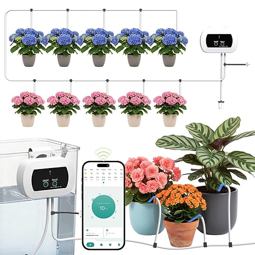 Automatic Watering System for Potted Plants,[Wi-Fi & App Control] Smart Plant Watering Devices for Indoor Outdoor, Automatic Drip Irrigation System Device Kit-USB Charging,Water 10 Plants