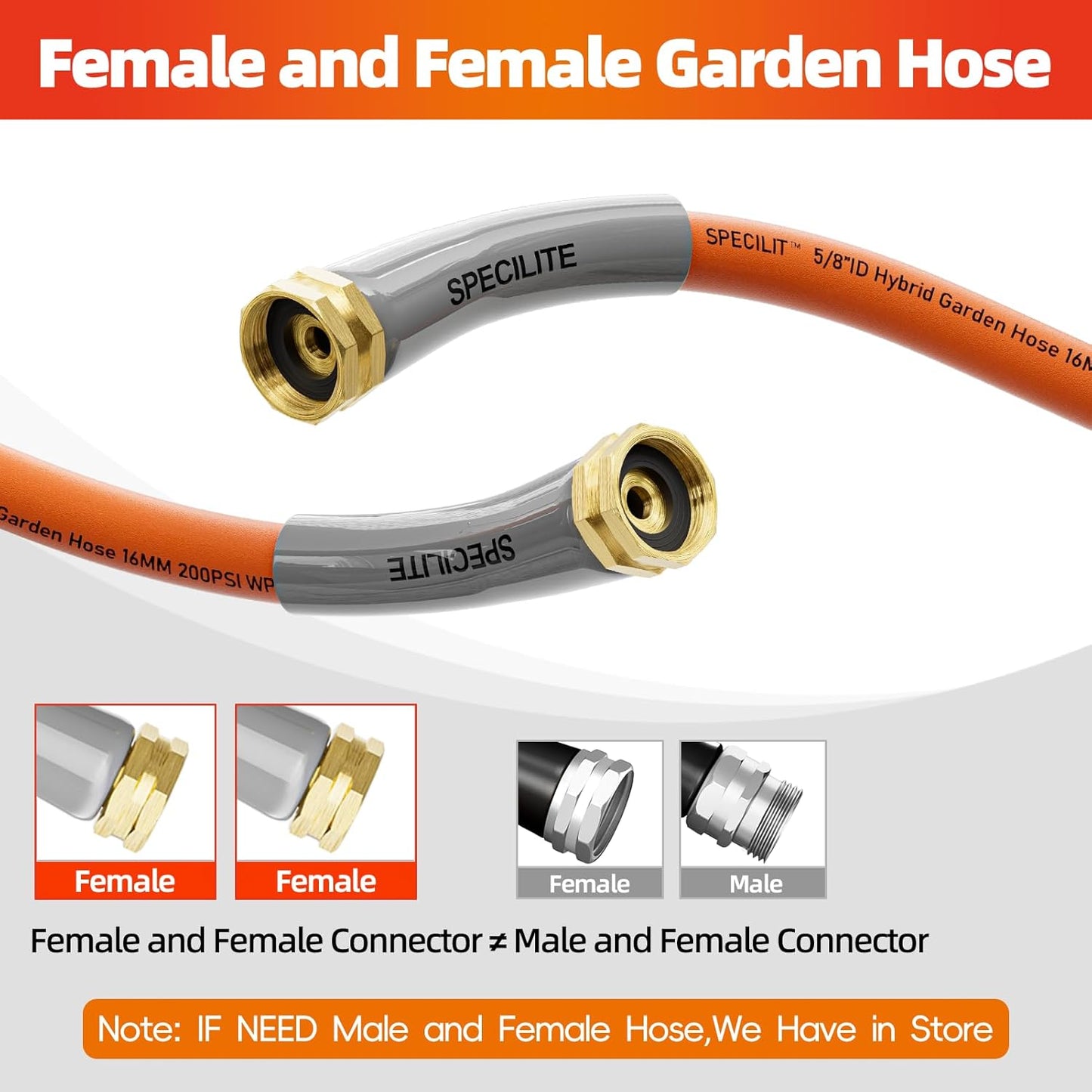 Garden Water Hose 10 ft x 5/8 in with Female to Female Connector, Small Leader Hose for Hose Reel, Heavy Duty, Flexible & Lightweight, Water Pipe, Outdoor Water Hose Extension Adapter