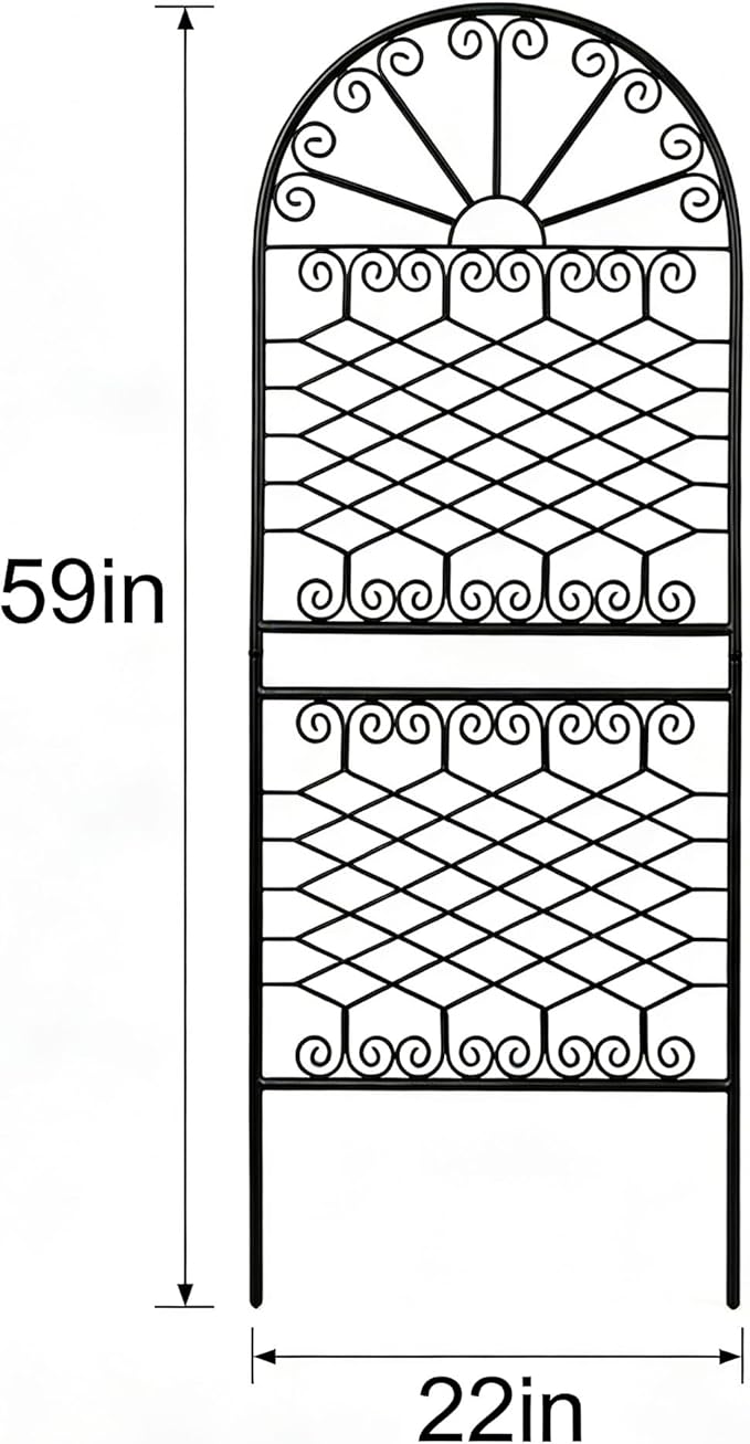 SCENDOR 59" H x 22" W Decorative Metal Garden Trellis for Climbing Plants, Rustproof Iron Arched Trellis with Scrollwork for Roses, Clematis, Ivy, Ideal for Patio, Lawn, and Backyard 1 Pack