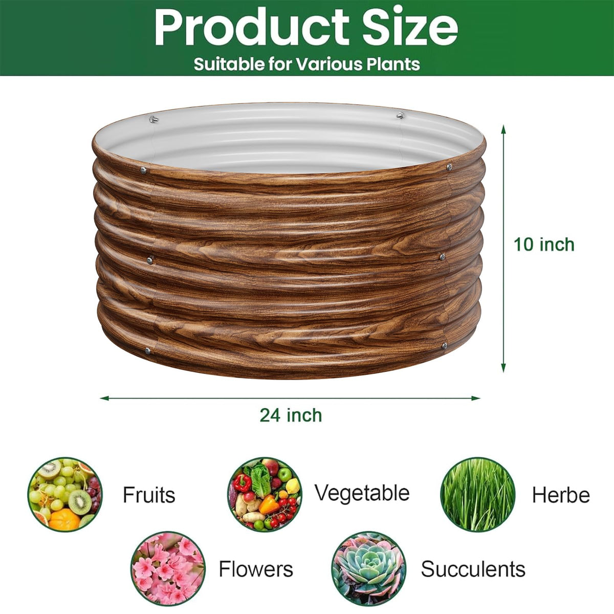 4 Pack Brown 2x2FT Round Corrugated Galvanized Steel Raised Garden Bed Outdoor (Brown / 2x2FTx10inch)