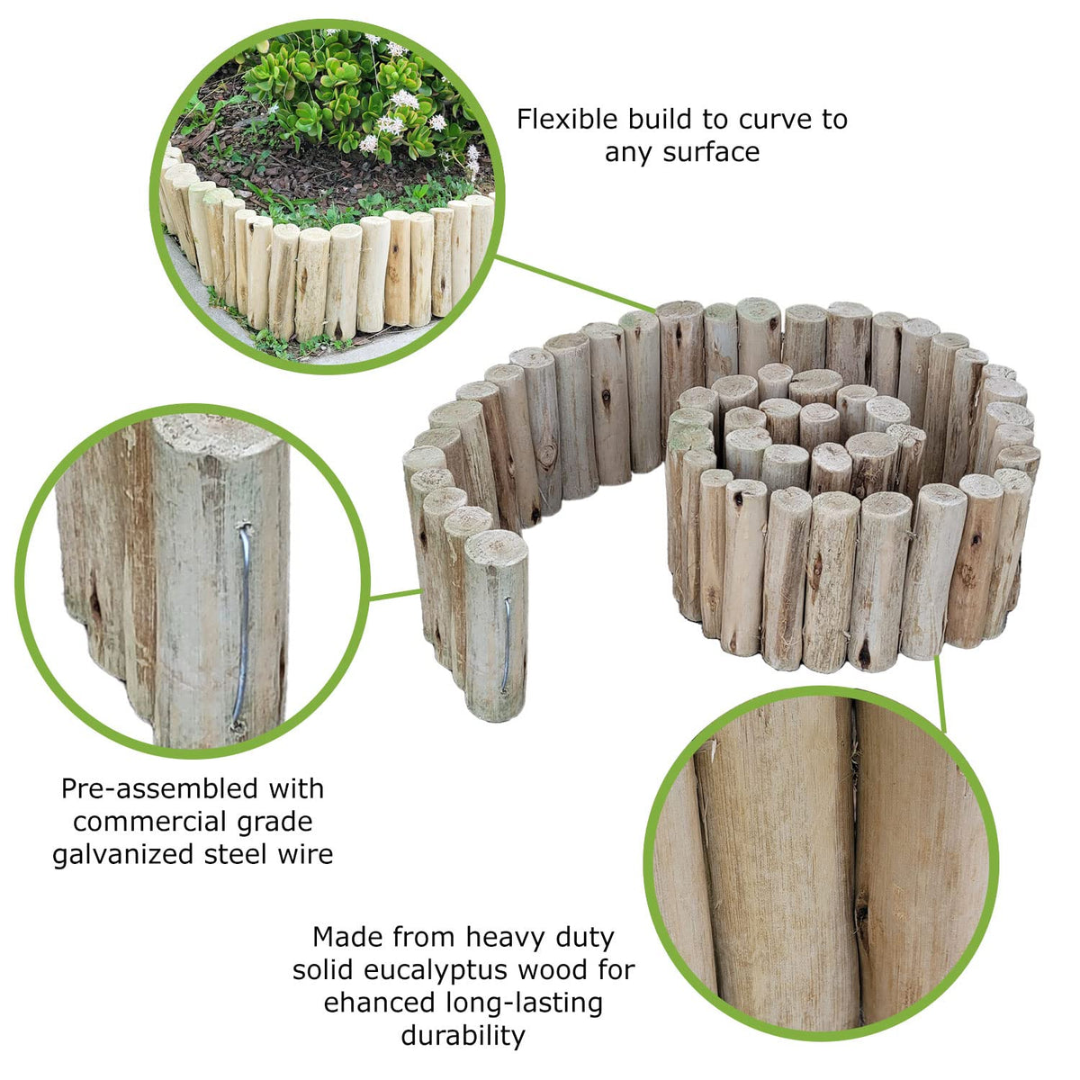 Natural Eucalyptus Wood Solid Log for Garden Edging Lawn Landscape Fence Borders 72 in L x 6 in H x 1.25 in D (3.15 Sq Ft)