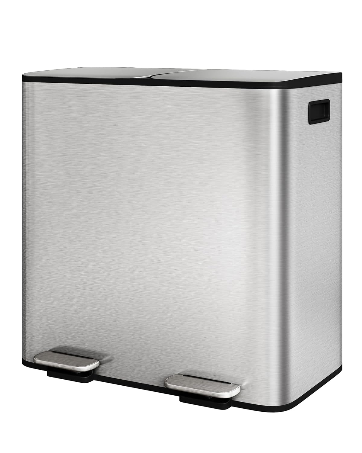 GarveeHome 2 x 10.6 Gallon Stainless Steel Double Trash Can with Lid for Kitchen, Large Dual Trash and Recycle Bin Combo, Step-on Kitchen Metal Garbage Cans, PP Inner Buckets, Liner Rim, Silver