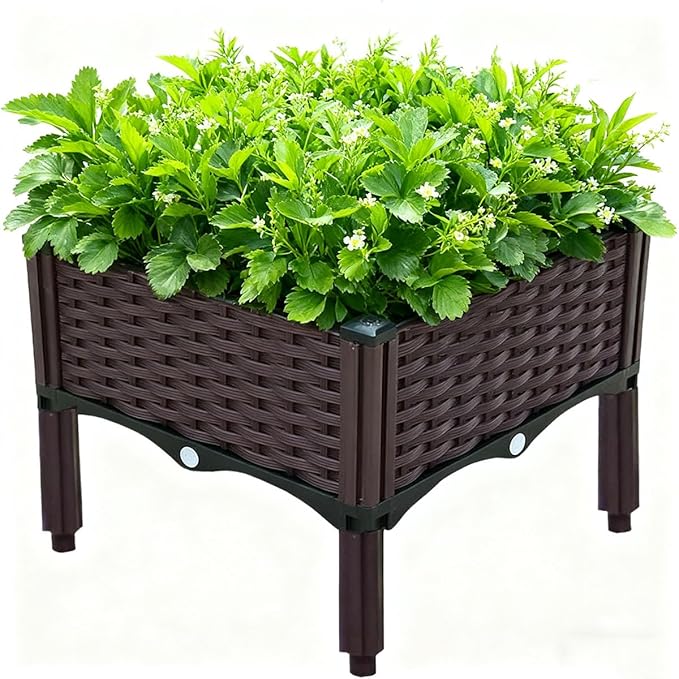 zeng Elevated Raised Garden Bed Planter with Drainage Holes – Reinforced PP Material, 15.7”x15.7”x15” for Vegetables, Flowers, Herbs – Patio, Deck, Balcony (1 Set)