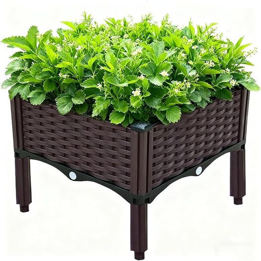 zeng Elevated Raised Garden Bed Planter with Drainage Holes – Reinforced PP Material, 15.7”x15.7”x15” for Vegetables, Flowers, Herbs – Patio, Deck, Balcony (1 Set)