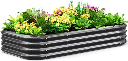 Quictent Galvanized Raised Garden Bed Kit, 6x3x1 ft Oval Metal Planter Box for Vegetables, Dark Grey