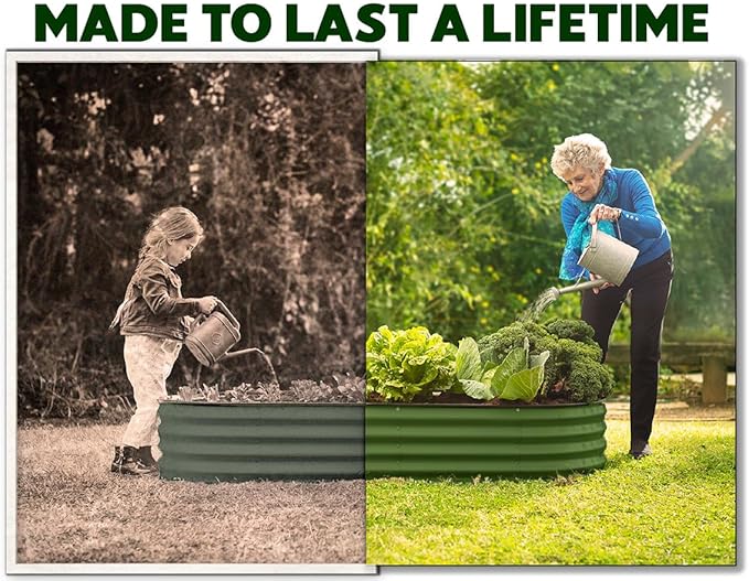 Plant & Plot Galvanized Raised Garden Beds Outdoor // 4×2×1 ft Planter Raised Beds for Gardening, Vegetables, Flowers // Large Metal Garden Box (Olive Green) // Patented Tool-Free Design