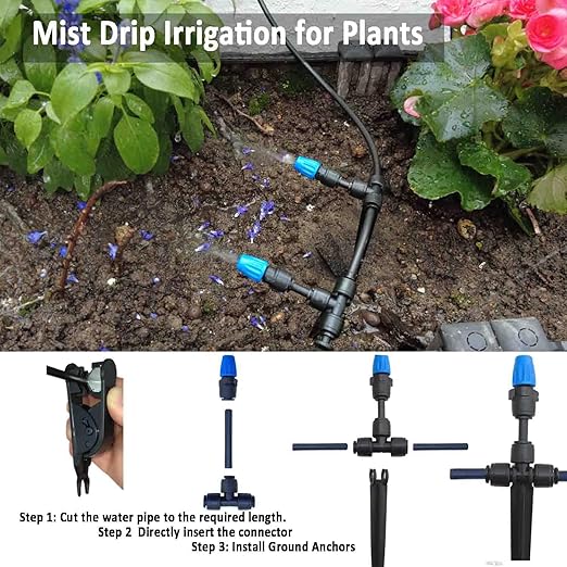 Drip Irrigation System with Water Timer for Garden,Main ID 1/2inch 16.5Ft and 1/4inch 96Ft Water Hose, Watering System Sufficient Water Pressure, Irrigation Dripper Waterflow Evenly Easy DIY