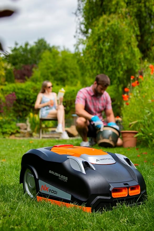 Yard Force NX100i Robotic Mower with Wi-Fi Connection, 28V Battery, App Control, Automatic Mowing and Charging (1/4 Acre Wired)