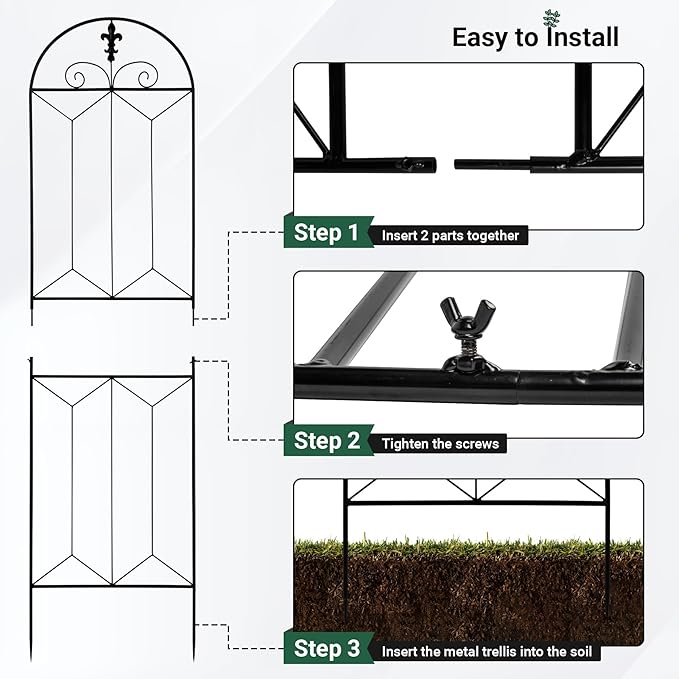 70.8" x 19.5" Metal Garden Trellis, Black Coated Rustproof Metal Trellis Outdoor, Trellis for Climbing Plants for Roses, Vine Cucumbers, Vegetables, Flower Support