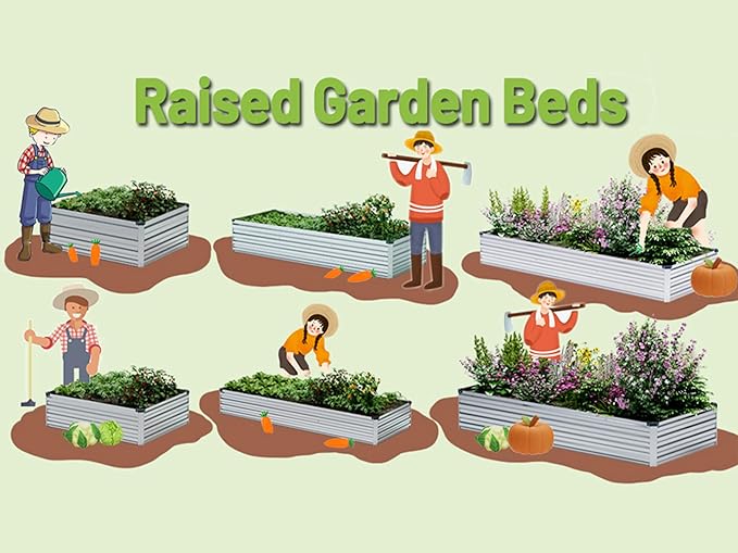 10×3×1FT(2PCS) Galvanized Raised Garden Bed Kit, Metal Planter Boxes,Large Outdoor Planters Garden for Planting Vegetables,Flowers,Herbs -Silver